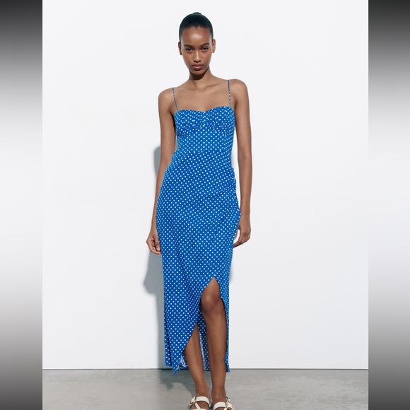 Zara Dresses & Skirts - NWT Zara dotted linen blend corset dress M